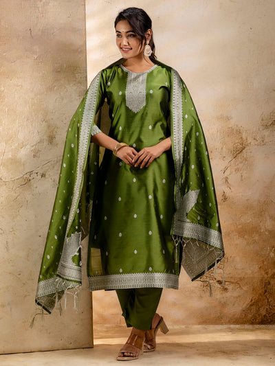 Indyancart VV Women's Embroidered Cotton Blend Kurta Pant Sets with Dupatta