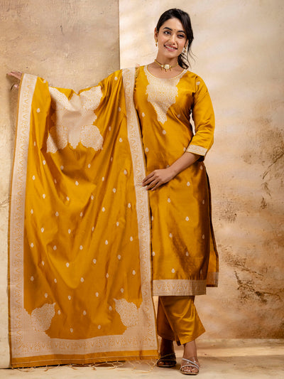 Indyancart VV Women's Embroidered Cotton Blend Kurta Pant Sets with Dupatta