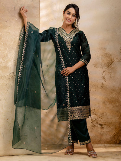 Indyancart VV Women's Kurta and Pant Sets Chanderi Silk Blend