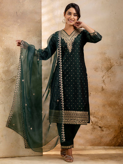 Indyancart VV Women's Kurta and Pant Sets Chanderi Silk Blend