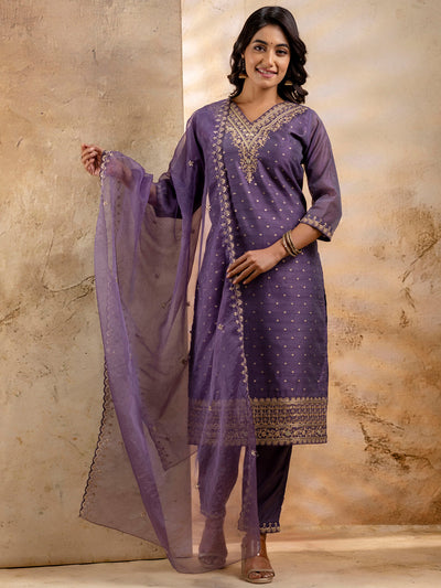 Indyancart VV Women's Kurta and Pant Sets Chanderi Silk Blend
