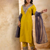 Dhiyona VV Women's Embroidered Viscose Rayon Calf Length Straight Kurta Trouser with Dupatta Set