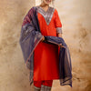 Dhiyona VV Women's Embroidered Viscose Rayon Calf Length Straight Kurta Trouser with Dupatta Set