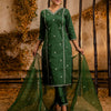 Dhiyona VV Women's Embroidered Silk Blend Calf Length Straight Kurta Trouser with Dupatta Set