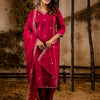 Dhiyona VV Women's Embroidered Silk Blend Calf Length Straight Kurta Trouser with Dupatta Set
