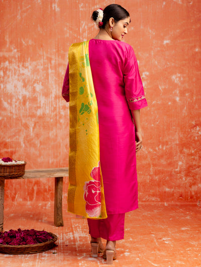 Indyancart VV Women Silk Blend Kurta Pant Dupatta Set