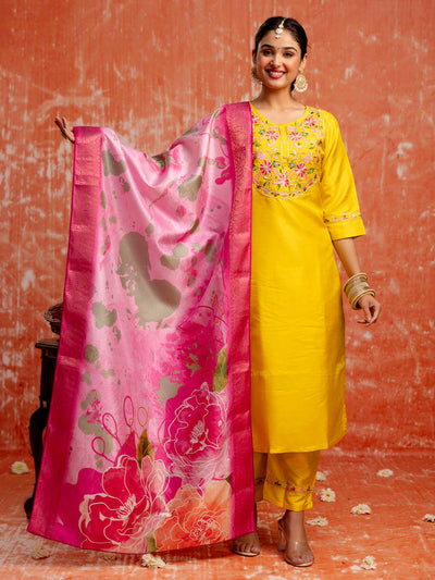 Indyancart VV Cotton Silk Kurta Set Elegant Embroidered Ready to Wear Outfit with Dupatta