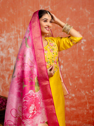 Indyancart VV Cotton Silk Kurta Set Elegant Embroidered Ready to Wear Outfit with Dupatta