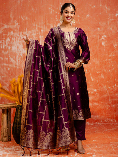 Indyancart VV Women Silk Blend Kurta Pant Dupatta Set