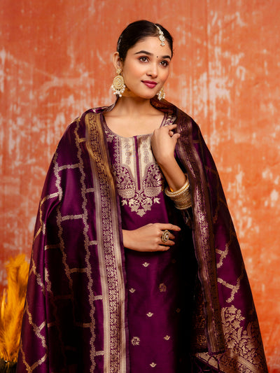 Indyancart VV Women Silk Blend Kurta Pant Dupatta Set
