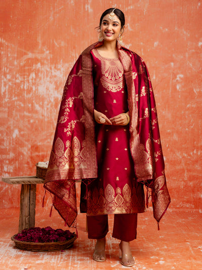 Indyancart VV Gangotri Premium Kurta Set with Bottom and Dupatta Zari Work Comfortable Stylish