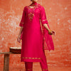 Dhiyona VV Kaily Pink Silk Embroidered Kurta with Trousers & Dupatta Suits
