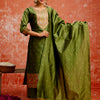 Dhiyona VV Jiya Women Mehndi Yoke Design Silk Blend Straight Suit With Dupatta