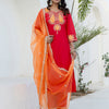 Dhiyona VV Sarayi Pink Silk Blend Straight Suit Set With Dupatta