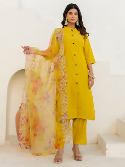 Dhiyona VV Suhani Yellow Silk Blend Women Ethnic Suit Sets