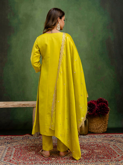 Dhiyona VV Lalita Lemon Stylish Anarkali Kurta Set Ready to Wear Soft Silk Fabric with Embroidered Dupatta Tailored Fit