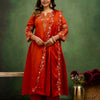Dhiyona VV Rust Women Anarkali Kurta with Pant & Chinon Dupatta Suits, Festive Ethnic Set