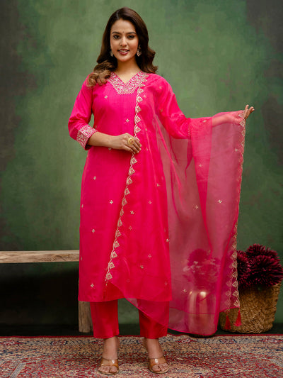 Indyancart VV Tulsi Pink Women Kurta Sets With Dupatta Straight Suits