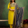 Dhiyona VV Andaz Mustard Women's Silk Blend Embroidered Kurta Pant with Dupatta Set