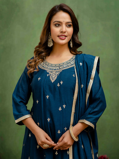 Indyancart VV Mohini Stylish Anarkali Kurta Set Ready to Wear Soft Silk Fabric with Embroidered Dupatta Tailored Fit