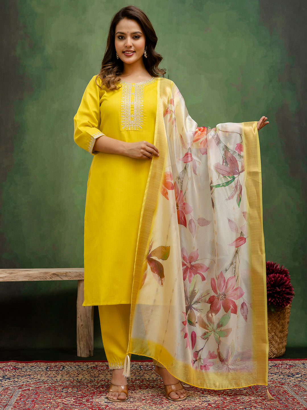 Dhiyona VV Women Kurta and Trousers Pant Sets Cotton Blend