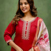 Dhiyona VV Nitya Maroon Women Kurta and Trousers Pant Sets Cotton Blend