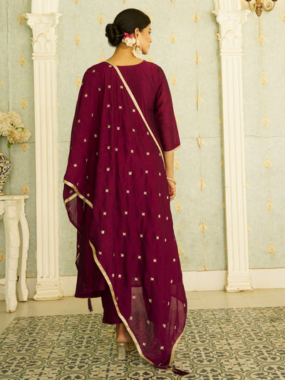 Indyancart VV Varsha Elegant Silk Blend Anarkali Kurta Set with Embroidered Dupatta and Flowy Fit for a Stunning Look