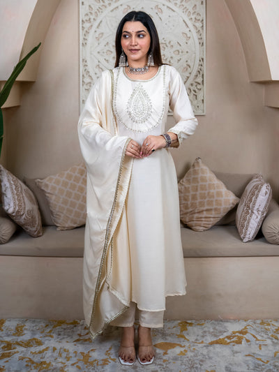 Indyancart VV Sharvani Anarkali Kurta and Pant Dupatta Set