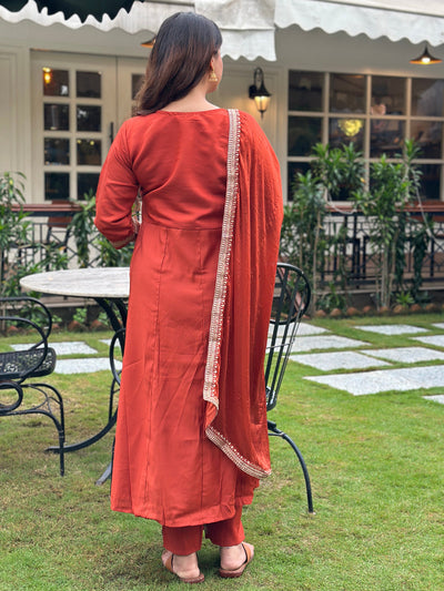 Indyancart VV Nayera Peach Anarkali Kurta and Pant Dupatta Set