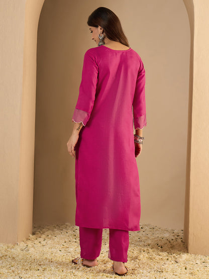 Dhiyona VV Rani pink Women Cotton Blend Kurta Pant Set
