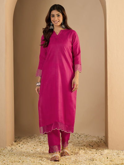 Indyancart VV Rani pink Women Cotton Blend Kurta Pant Set