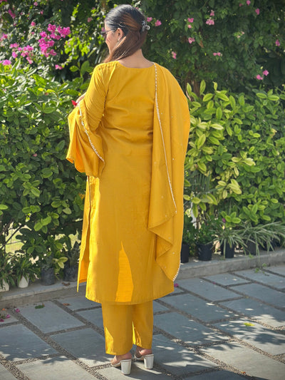 Indyancart VV Samyuktha Pink Embroidery Silk Straight Kurta With Trousers & Dupatta Sets