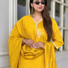 Dhiyona VV Twinkal Yellow Kurta and Pant Dupatta Sets Silk Blend Fabrics with Embroidery