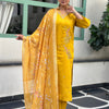 Dhiyona VV Kivra Yellow Women Kurta and Pant Dupatta Sets Silk Fabrics with Embroidery