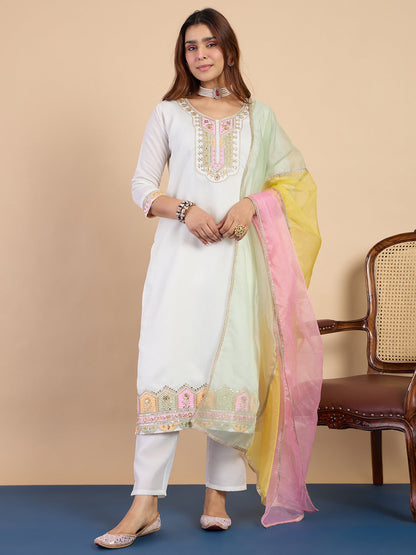 Dhiyona VV Off-white Women's Designer Kurta Pant Set Premium Pattern Collection