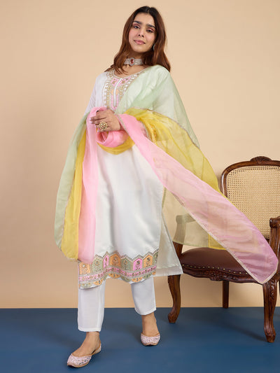 Indyancart VV Off-white Women's Designer Kurta Pant Set Premium Pattern Collection