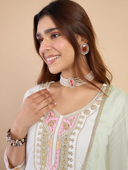 Dhiyona VV Off-white Women's Designer Kurta Pant Set Premium Pattern Collection