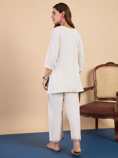 Dhiyona VV Off-white Women's Designer Kurta Pant Set Premium Pattern Collection