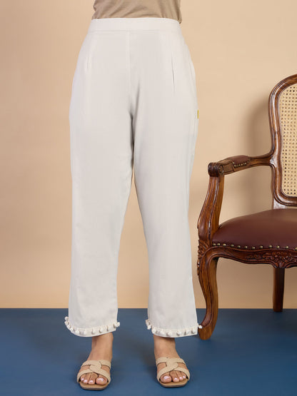 Dhiyona VV Off-white Women's Designer Kurta Pant Set Premium Pattern