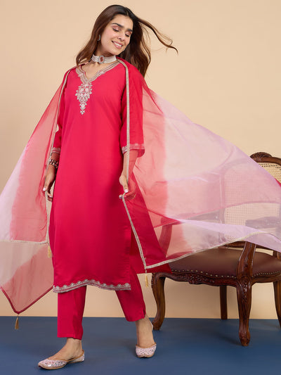 Indyancart VV Pink Women's Designer Kurta Pant Set Premium Pattern Collection