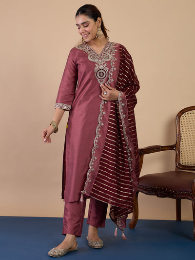Indyancart VV Coffee Women's Designer Kurta Pant Set Premium Pattern Collection