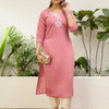 Dhiyona VV Baby Pink Women Embroidered Silk Blend Straight Kurta