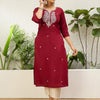 Dhiyona VV Cherry Red Women Embroidered Silk Blend Straight Kurta