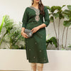 Dhiyona VV Green Women Embroidered Silk Blend Straight Kurta