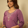 Dhiyona VV Lavender Women Embroidered Silk Blend Straight Kurta