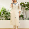Dhiyona VV Off White Women Embroidered Silk Blend Straight Kurta