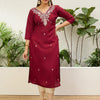 Dhiyona VV Cherry-red Women Embroidered Silk Blend Straight Kurta