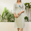 Dhiyona VV Grey Women Embroidered Silk Blend Straight Kurta