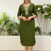 Dhiyona VV Mehndi Women Embroidered Silk Blend Straight Kurta
