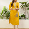 Dhiyona VV Yellow Women Embroidered Silk Blend Straight Kurta